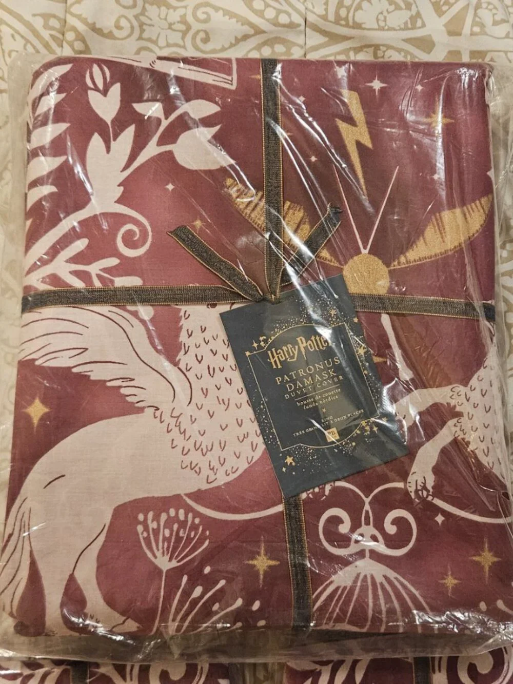 POTTERY BARN HARRY POTTER- Patronus BURGUNDY MAGICAL DAMASK DUVET & SHAM